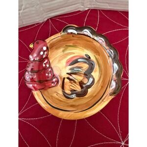 Tabletops Gallery Gobble Gobble Turkey Candy Dish Hand Painted Ceramic 4" Bowl